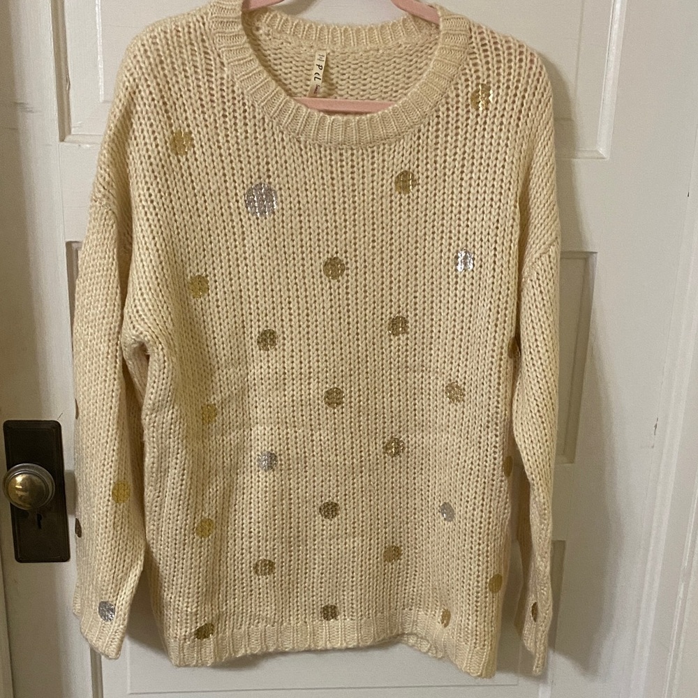 POL Cream and Gold Dot Sweater